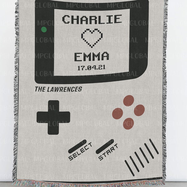 Custom Game Lovers Couples Woven Blanket, Personalized Video Games Blanket, Gamer Couples Gift, Valentines Day Room Decor, Anniversary Gifts