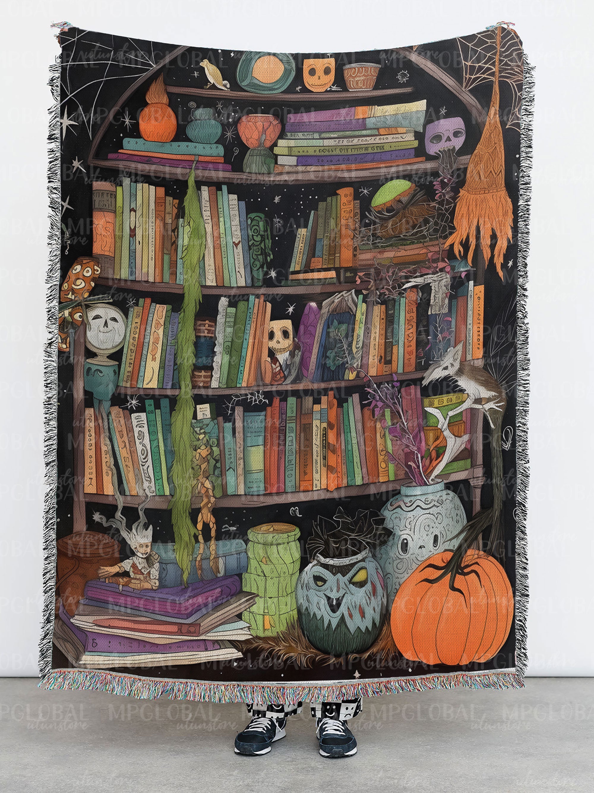 Witches Bookshelf Throw Blanket Spooky Woven Throw Halloween Witchy Books Potions Pumpkin Magic Gothic Tapestry Dark Cottagecore Bedding Etsy UK