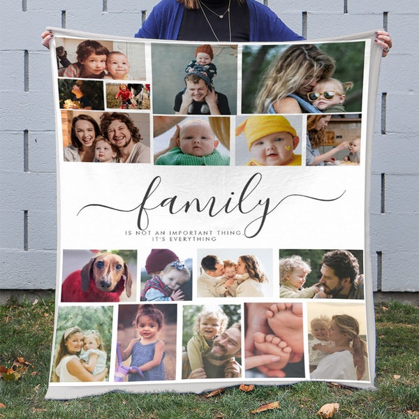 Personalized Picture Blanket with Custom Text, Photo Collage Blanket, Mother's Day Gift, Grandma Gift, Family Blanket, Soft Fluffy Blanket