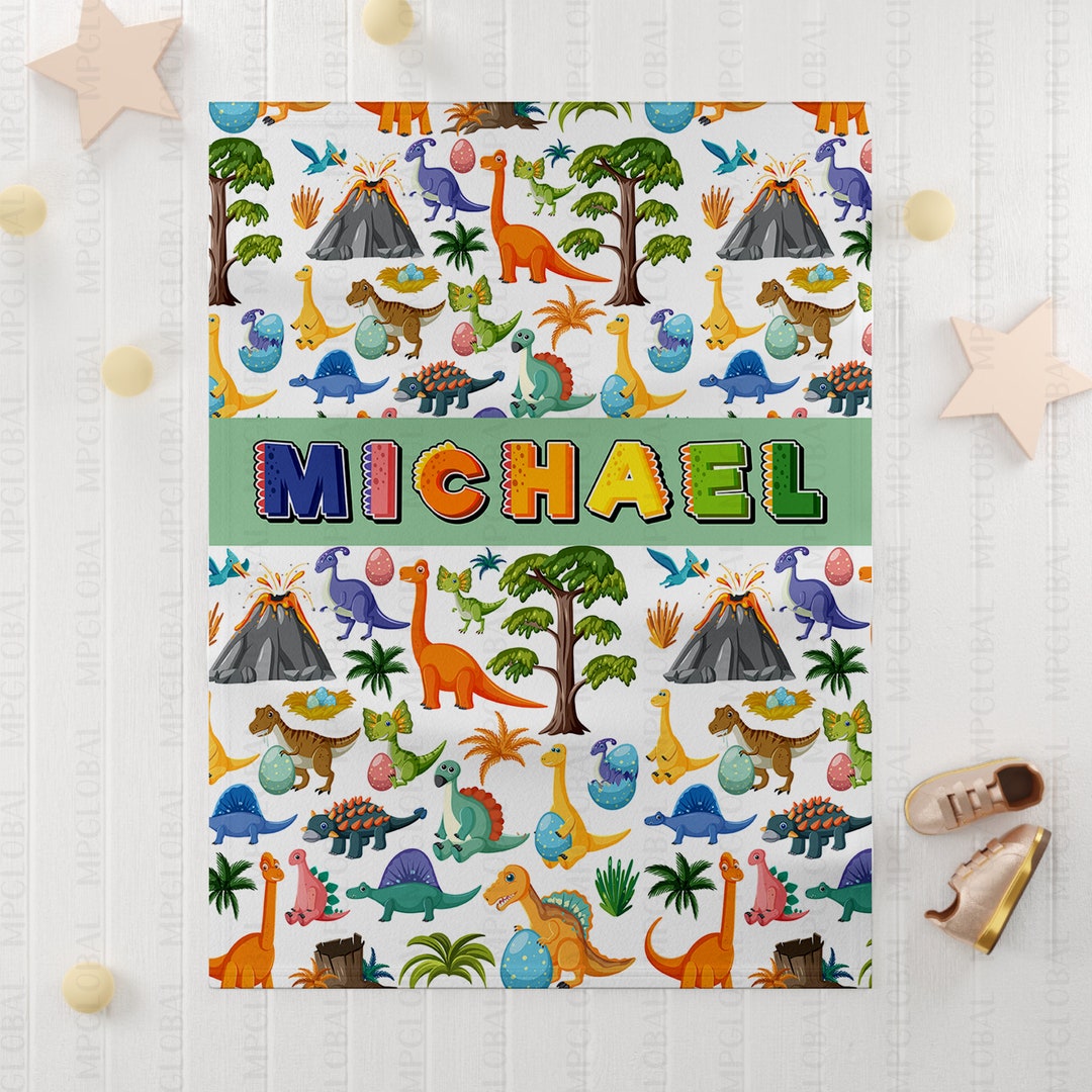 Personalized Baby Dinosaur Blanket With Name, Baby Newborn Dino Blanket, Dinosaur Boy Blanket
