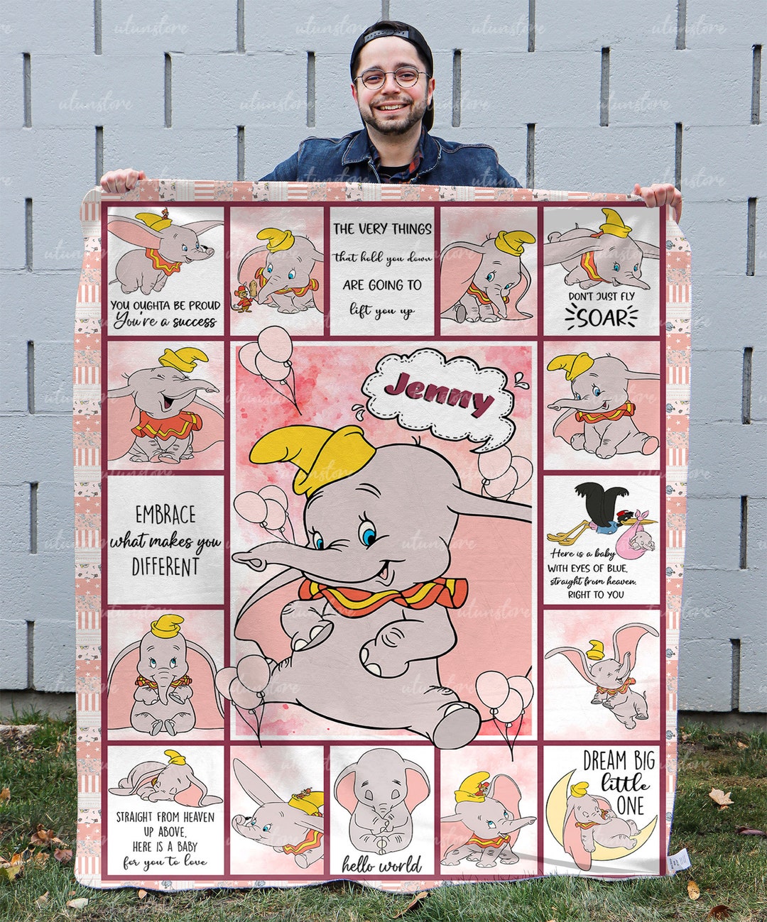 Custom Dumbo Pink Themed Blanket, Dumbo Blanket Fo Girls, Disney Dumbo Blanket, Dumbo Birthday