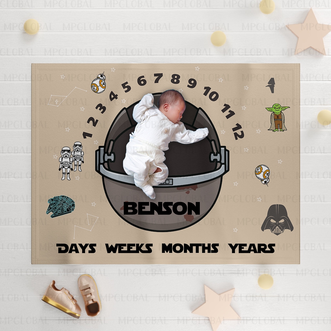 Custom Baby Yoda Milestone Blanket, Baby Galaxy's Edge Blanket, Custom