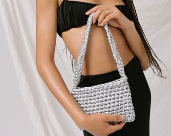 Grey Silver Satin Bag