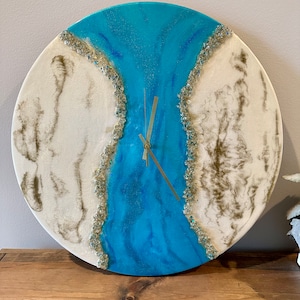 Resin Geode Clock 20 inch | Wall Art | Wall Hanging | Custom | Made To Order | Gift for Her | Housewarming | Resin Geode | Blue and gold