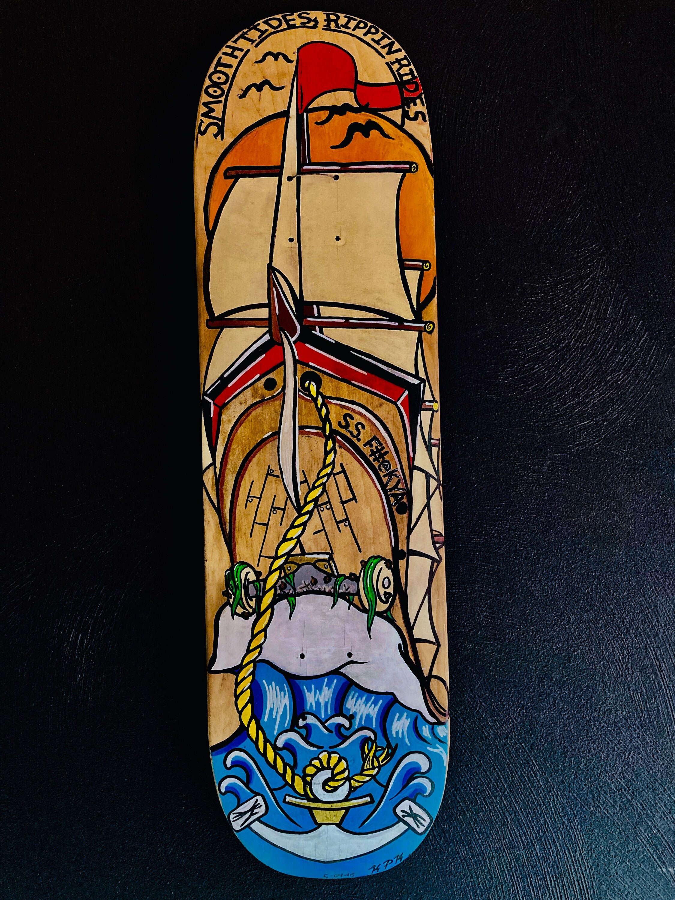 Wave Rider Skateboard Ship Hand Painted Skateboard Art Recycled