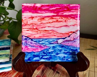セラミックタイル 鍋敷きとコースターセット 風景 - Etsy 日本