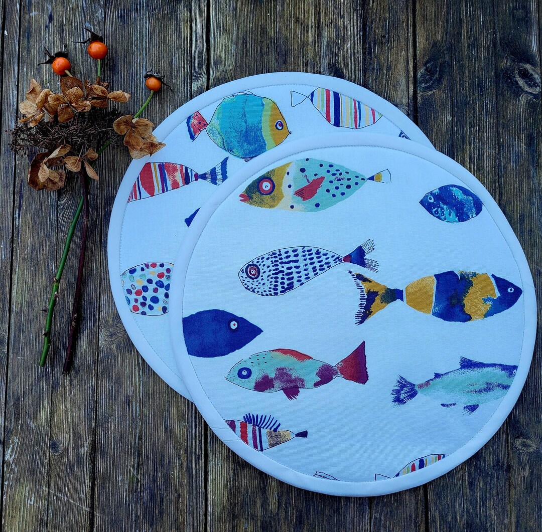 PAIR of Aga Hob / Hob Lid Covers Gone Fishing vintage Fish Fabric Etsy UK