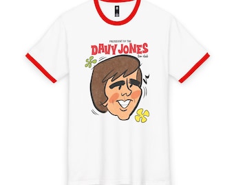 Davy Jones Cartoon Gesicht Ringer T-Shirt | Retro Band Portrait