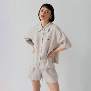 Linen women&#39;s pajamas - linen set - CAMILLE SHORT / AMOUR