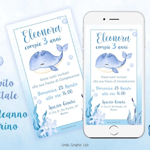 Invito compleanno MARE animali marinini, invito digitale compleanno bambino bambina inviti whatsapp animali mare festa 2 anni 3 anni 4 anni
