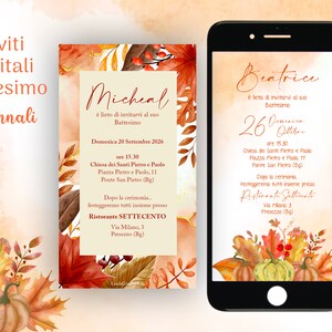 Inviti Digitali Autunno Annuncio Battesimo Compleanno Autunnale Bambino Bambina Invito digitale WHATSAPP Zucca Halloween