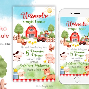 Invito digitale compleanno fattoria animali invito compleanno bimbo inviti whatsapp animali fattoria invito festa 2 anni 3 anni 4 anni
