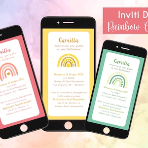 Invito Digitale Battesimo Arcobaleno - Inviti Battesimo, invito social, Battesimo Bimba Bimbo - Tema Arcobaleno