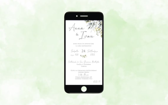 Invito Digitale Partecipazione Matrimonio Tema Green, Invito Social Matrimonio,Annuncio Matrimonio, Save The date, Grafica PERSONALIZZATA