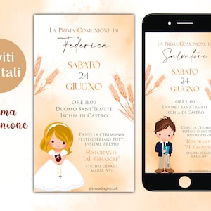 Inviti Digitali Prima Comunione - Annuncio Comunione - Comunione Bambino Bambina - Invito digitale WHATSAPP - Grafica personalizzata Cresima