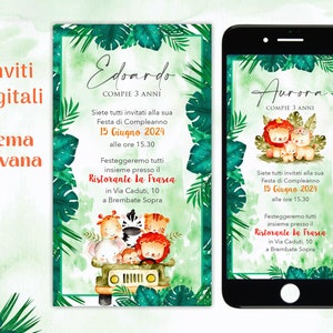 Invito Compleanno Animali Savana Giungla Invito digitale Battesimo invito whatsapp bimbo bimba festa di compleanno, kit festa animali savana