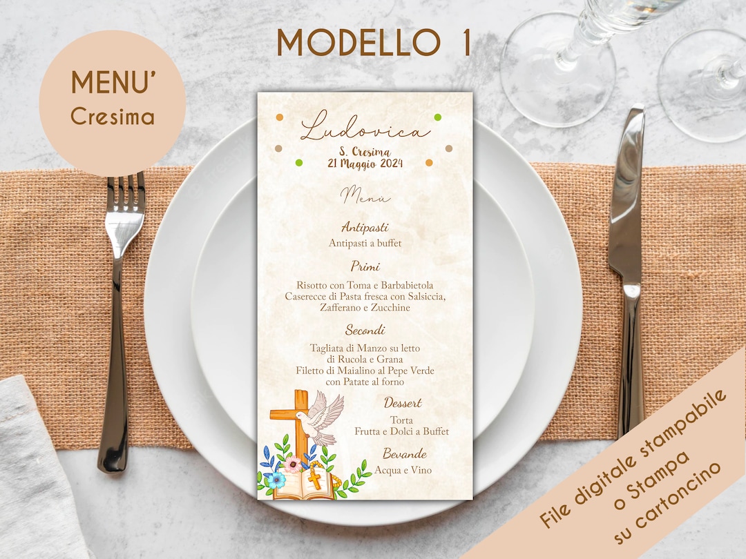 Menù Prima Comunione Menù Cresima, Tema Cresima, Tema Comunione Bimbo