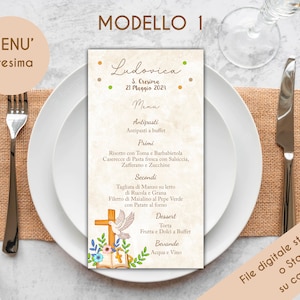 Menù Prima Comunione Menù Cresima, Tema Cresima, Tema Comunione Bimbo Comunione Bimba - Menù stampabile con grafica personalizzata