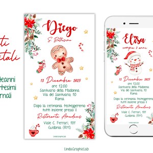 Invito digitale NATALE Battesimo Compleanno invernale natalizio invito compleanno bimbo bimba inverno, 2 anni 3 anni 4 anni babbo natale