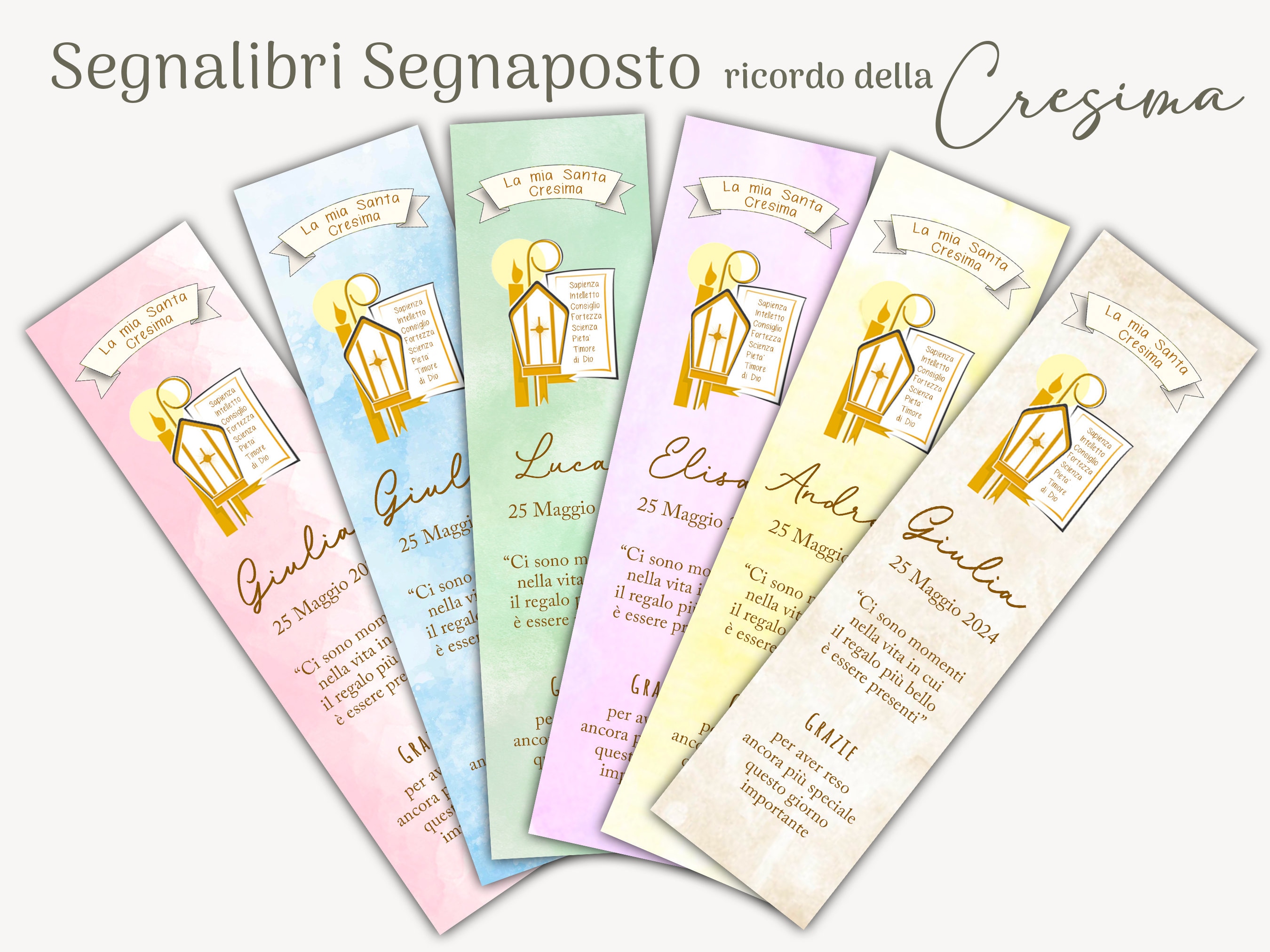 Segnalibri Segnaposto Cresima, bomboniere cresima, inviti digitali