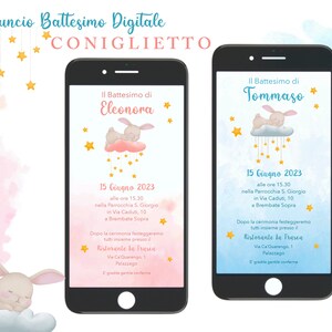 Invito digitale Battesimo Coniglietto, invito whatsapp, compleanno, comunione, nascita, invito bimbo bimba, festa - Grafica personalizzata
