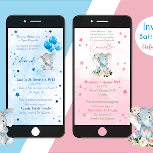 Invito Digitale Battesimo Elefante - Bimba Bimbo - Invito WHATSAPP elefantino personalizzato
