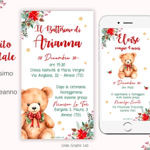 Invito digitale NATALE Battesimo Compleanno invernale natalizio invito compleanno bimbo bimba, 2 anni 3 anni 4 anni babbo natale orsetto