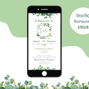Invito Digitale Battesimo - Battesimo, Invito digitale, invito social, invito whatsapp personalizzato - Tema Green