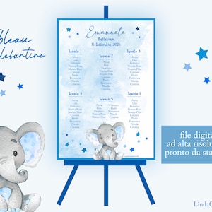 Tableau battesimo elefantino Tableau file PDF da stampare battesimo compleanno segnatavolo segnaposto battesimo bimba bimbo tema elefantino
