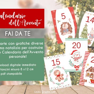 CALENDARIO dell'AVVENTO di Natale, calendario avvento natalizio, cartoncini natale, conta i giorni a Natale, babbo natale, file digitale