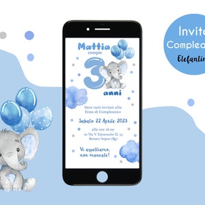 Invito Digitale Compleanno Elefante - Bimba Bimbo - Invito WHATSAPP elefantino personalizzato
