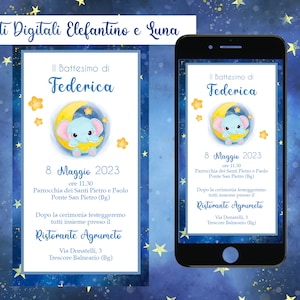 Invito digitale elefantino battesimo compleanno comunione, invito whatsapp bimbo bimba festa di compleanno, grafica personalizzata