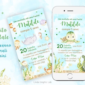 Invito compleanno mare animali marini animali giungla, invito digitale compleanno bambino bambina inviti whatsapp bimbo bimba 2 anni 3 anni