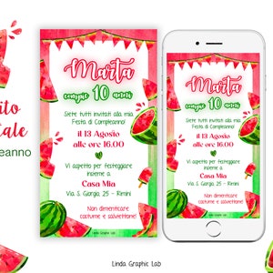 Invito compleanno anguria estate spiaggia invito compleanno estivo inviti whatsapp bambina bambino invito festa 7 anni 8 anni 9 anni 10 anni