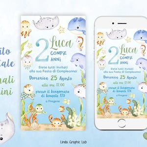 Invito compleanno animali marini, invito digitale compleanno bambino bambina inviti whatsapp animali mare invito festa 2 anni 3 anni 4 anni