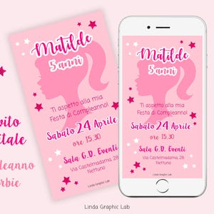 Invito compleanno BARBIE invito digitale compleanno barbie bambina inviti whatsapp barbie festa 2 anni 3 anni 4 anni 5 anni 6 anni