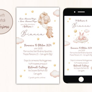 Invito Battesimo Orsetto, Coniglietto, Invito digitale Battesimo, Battesimo Bimba, Battesimo  Bimbo - Invito WHATSAPP personalizzato
