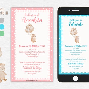 Invito digitale Battesimo Orsetto, Inviti Compleanno Orsetto,  Annuncio Battesimo, Tema Orsetto, Invito whatsapp, bimbo bimba, festa orsetto