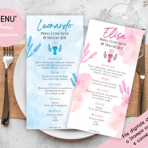 Menù Prima Comunione, Menù Comunione Bambino Bambina, Prima Comunione bimbo bimba, Menù stampabile con grafica personalizzata