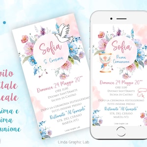 Inviti Digitale Prima Comunione e Cresima Floreale - Annuncio Cresima - Cresima ragazzo  ragazza Comunione Bambino Bambina - Invito WHATSAPP