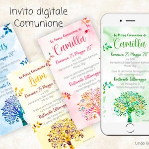 Inviti Digitale Prima Comunione Albero della Vita Annuncio Comunione Bambino Bambina Invito digitale WHATSAPP Albero Vita Rosa Azzurro Verde