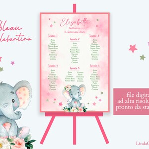 Tableau battesimo elefantino rosa Tableau file PDF da stampare battesimo bimba compleanno elefantino segnatavolo segnaposto elefante