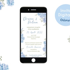 Partecipazione Matrimonio Ortensie, fiori, invito digitale nozze - File Digitale WHATSAPP - Grafica PERSONALIZZATA