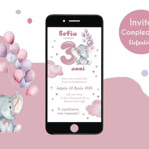 Invito Digitale Compleanno Elefante - Bimba Bimbo - Invito WHATSAPP elefantino personalizzato