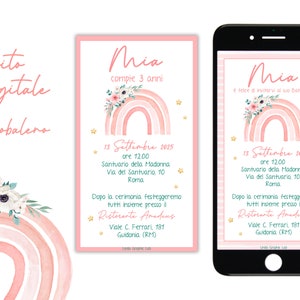 Invito battesimo compleanno arcobaleno bimba inviti battesimo arcobaleno rosa annuncio battesimo bimba invito Whatsapp compleanno bimba