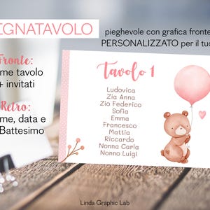 Tableau battesimo nomi tavoli battesimo orsetto rosa cartoncini Tableau file PDF da stampare battesimo bimba segnatavolo segnaposto animali