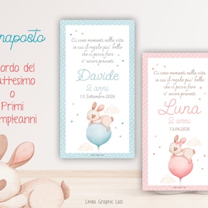 Segnaposto Battesimo Segnalibri Battesimo Compleanno Segnalibri Primo Compleanno Ricordo Compleanno Inviti digitali Battesimo Coniglietto