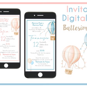 Invito digitale Battesimo mongolfiera, inviti compleanno comunione, tema mongolfiera, invito whatsapp, bimbo bimba, festa
