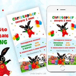 Invito compleanno BING, invito compleanno bambino bambina inviti whatsapp digitali bimbo bimba 2 anni 3 anni 4 anni 5 anni 6 anni