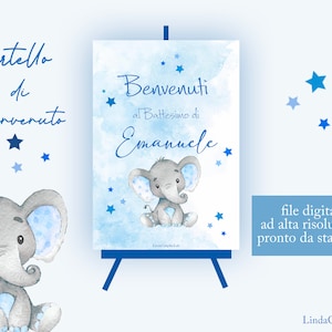 Benvenuti Battesimo tableau battesimo cartello di benvenuto file digitale battesimo elefantino tema elefantino battesimo bimbo bimba